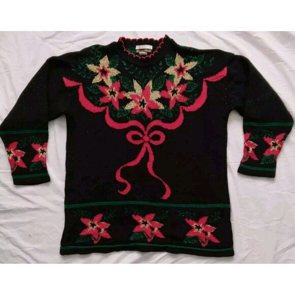 Vntg Dana Scott Sweater Metallic Holiday Christmas Grannycore USA Womens Medium - Picture 1 of 9